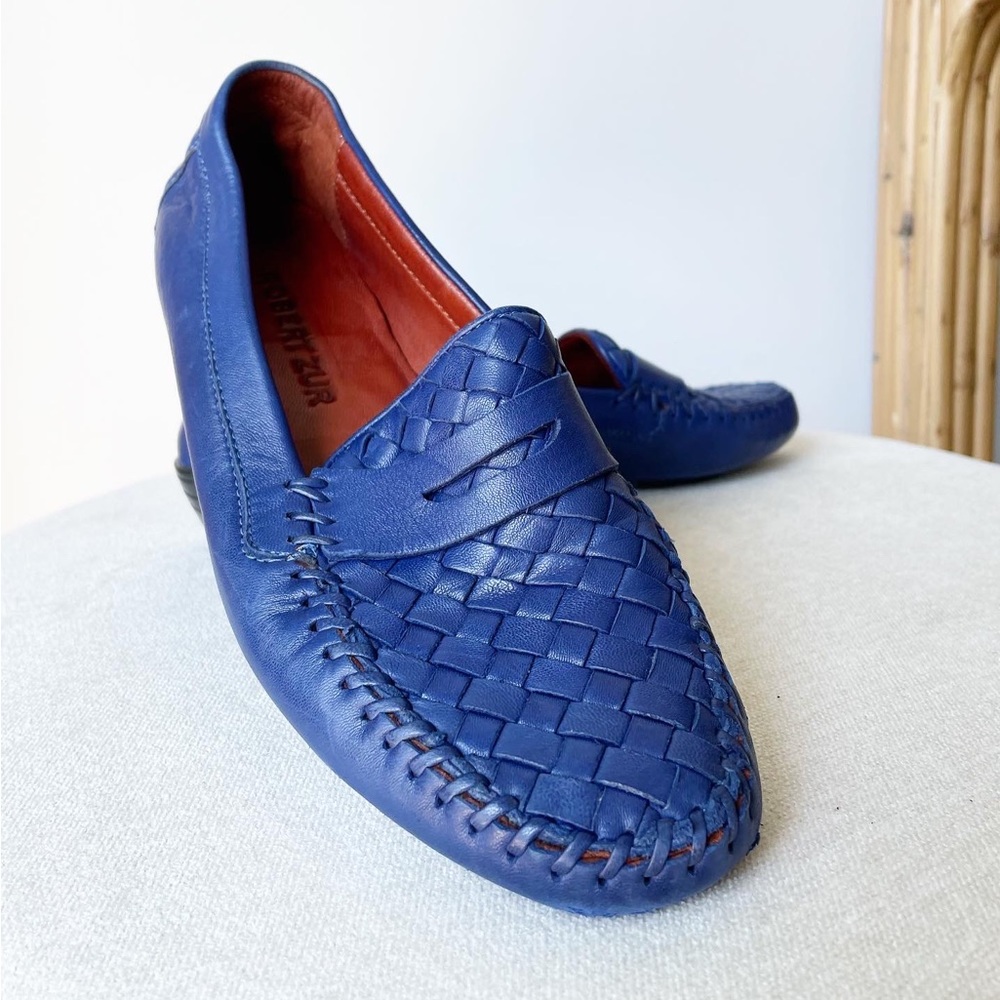 Robert Zur Womens Petra Woven Leather Driving Loafers Blue Size 8.5